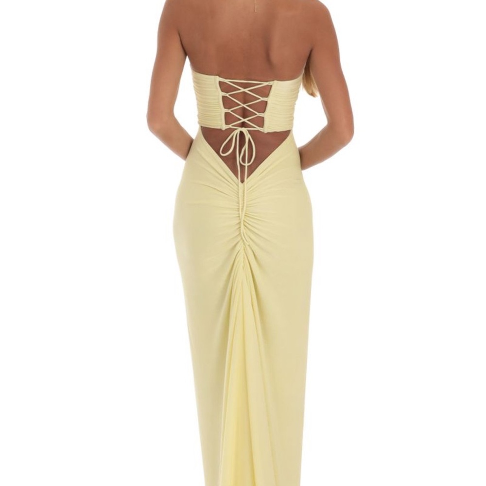 Lucy in the Sky Yellow Ruched Bustier Gown